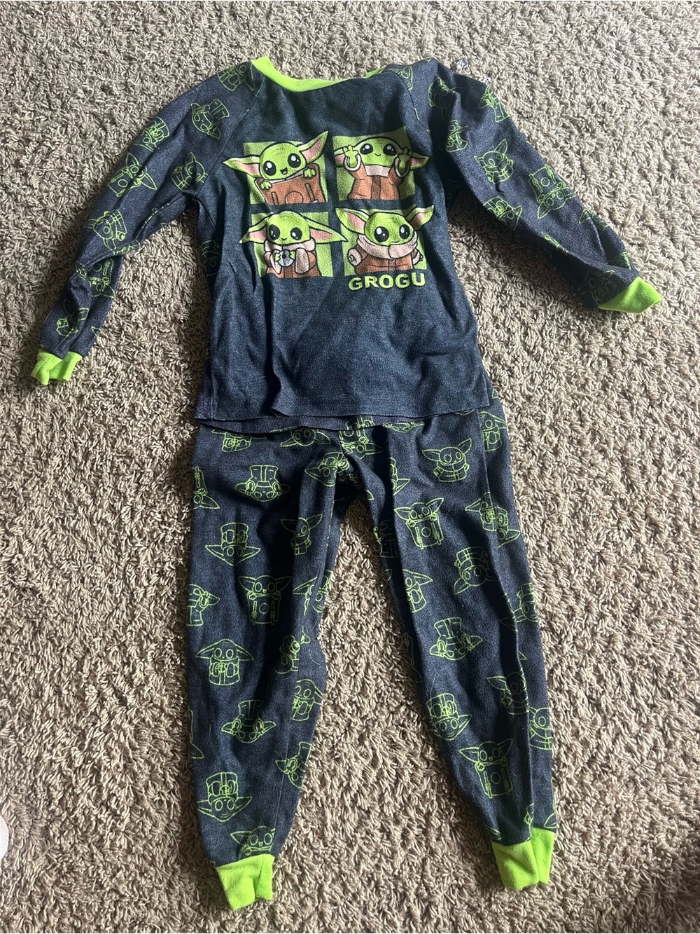 Star Wars Grogu Navy and Lime Green Kids Pajama Set